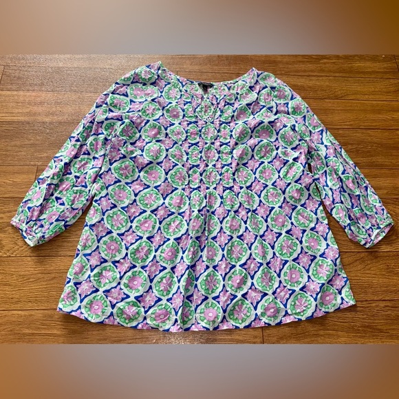 TALBOTS SPLIT NECK PIN-TUCK TOP MEDALLION Xp PLUS PETITE COTTON TUNIC 3/4 SLEEVE - Picture 1 of 8